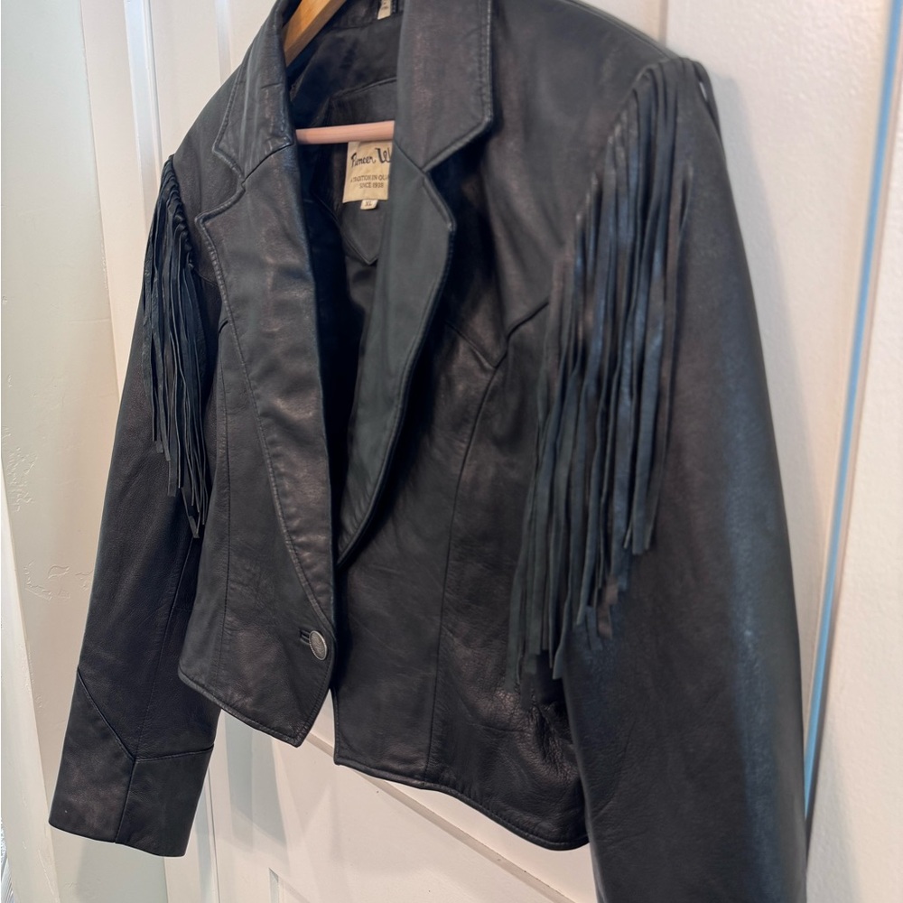 Vintage Genuine Leather Women's Black Fringe Jacket Classic Cowboy Festival